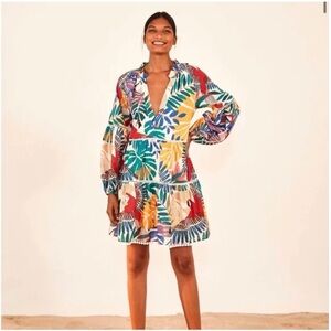 Farm Rio Off White Macaw Mini Dress Tropical
